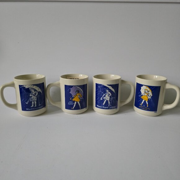 Vintage Morton Salt Ceramic Coffee Mugs Set of 4 - When it Rains It Pours - Picture 4 of 16